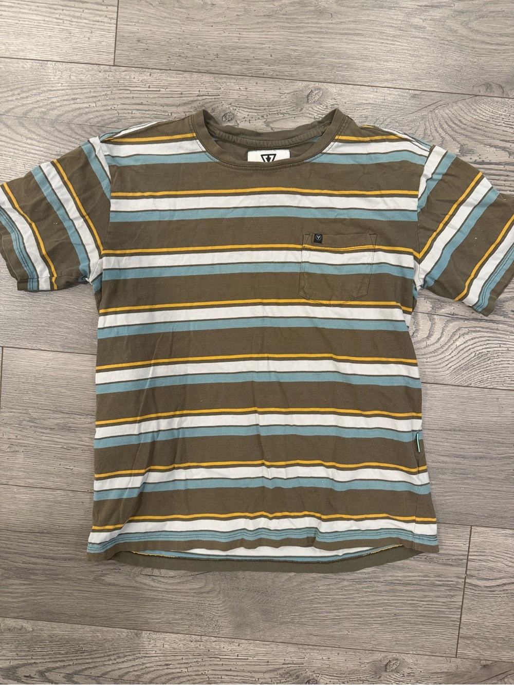 VISSLA Olive, Light Blue & Yellow Striped Pocket Tee